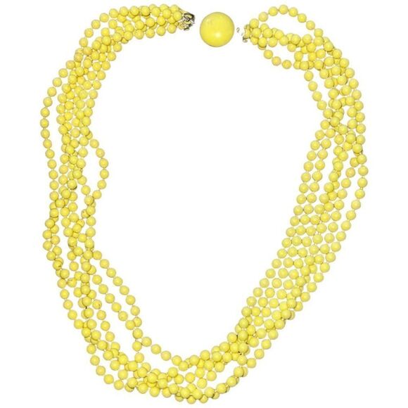 Vintage Multi-Strand Lemon Yellow Beaded Hook Closure Necklace - Picture 2 of 3